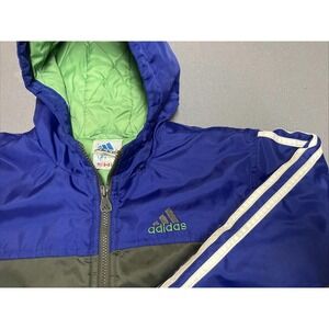 Adidas Youth Coat Hooded Vintage 3 stripe Size Small Y2K Blue Green Liner‎
